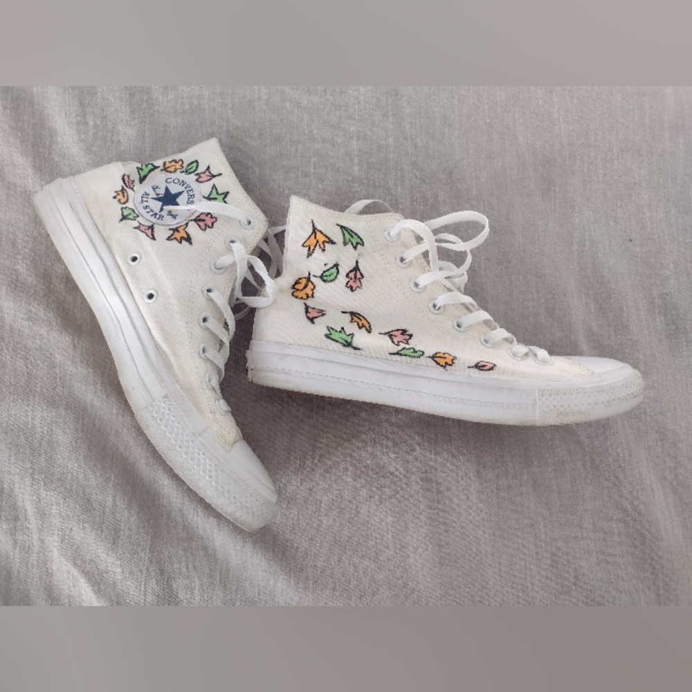 Heartstopper hand painted white Converse high tops